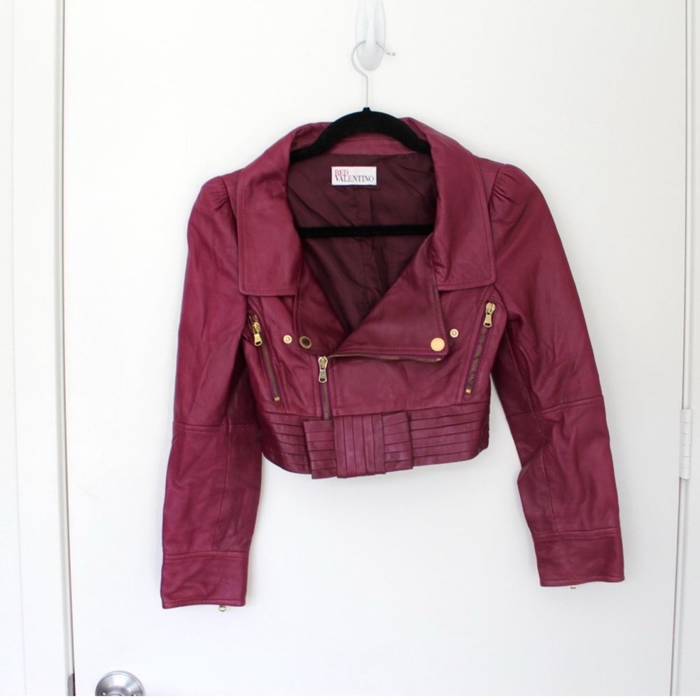 Red Valentino Women's Burgundy Leather Jacket Size XXS